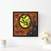 Spuk Schloss, Fledermäuse und Gelbmond Quadratische Wanduhr (Zuhause)