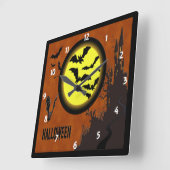 Spuk Schloss, Fledermäuse und Gelbmond Quadratische Wanduhr (Winkel)