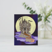 Spuk Schloss, Fledermäuse und Vollmond Cartoon Postkarte (Stehend Vorderseite)