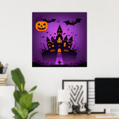 Spuk Schloss mit Pumpkins Fledermäuse Poster (Heimbüro)