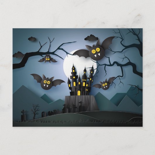 Spuk Schloss Papercut und Fledermäuse Postkarte (Vorderseite)