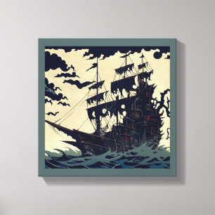 Spuk Segelschiff Woodblock 1 Leinwanddruck