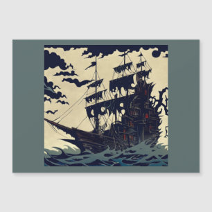 Spuk Segelschiff Woodblock 1 Magnetkarte