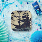 Spuk Segelschiff Woodblock 1 Pappteller (Party)