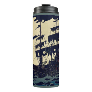 Spuk Segelschiff Woodblock 1 Thermosbecher