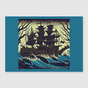 Spuk Segelschiff Woodblock 3 Magnetkarte