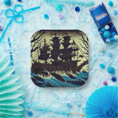 Spuk Segelschiff Woodblock 3 Pappteller (Party)