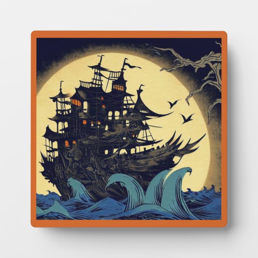 Spuk Segelschiff Woodblock 4 Fotoplatte (Vorderseite)