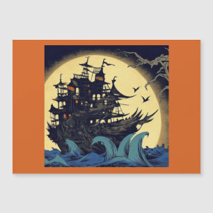 Spuk Segelschiff Woodblock 4 Magnetkarte
