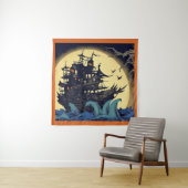 Spuk Segelschiff Woodblock 4 Wandteppich (Beispiel)