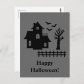 Spuk Silhouette im Haus mit Fledermäusen, graues H Postkarte (Vorne/Hinten)