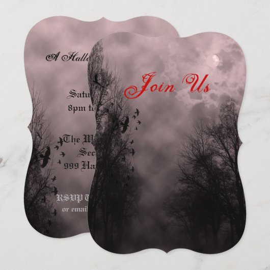 Spuk Sky und Ravens Custom Halloween Einladung (Vorne/Hinten)