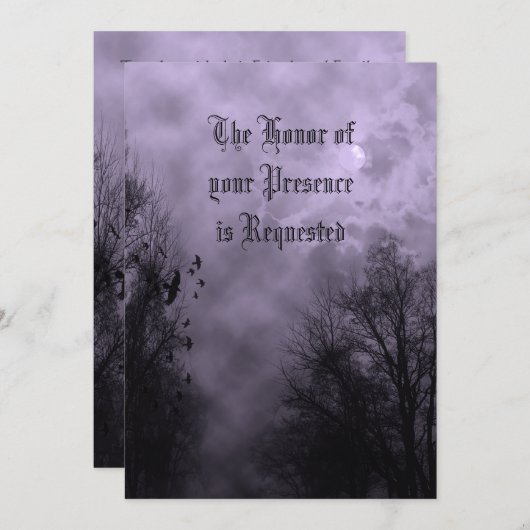 Spuk Straße mit Ravens Lila Hochzeitseinladung Einladung (Vorne/Hinten)