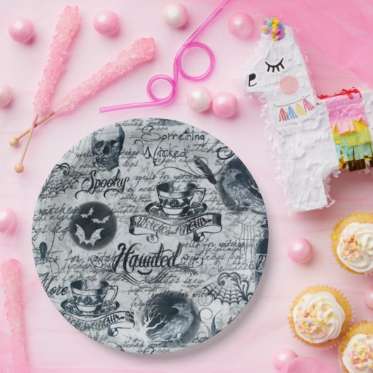 Spuk Teller aus weißem und schwarzem Halloween (Party)