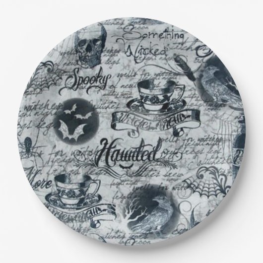 Spuk Teller aus weißem und schwarzem Halloween (Vorderseite)