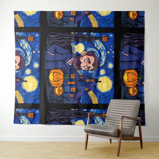 Spuk Van Gogh Scene - Gothic Starry Halloween N Wandteppich (Beispiel (Horizontal))
