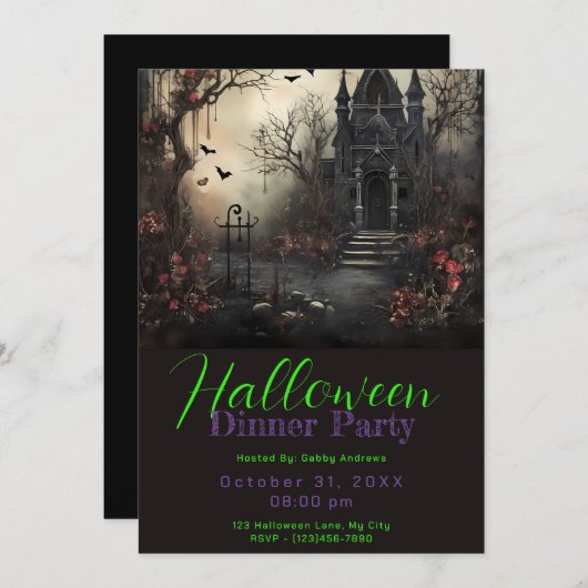 Spuk Viktorianisches House Halloween Dinner Party Einladung (Vorne/Hinten)