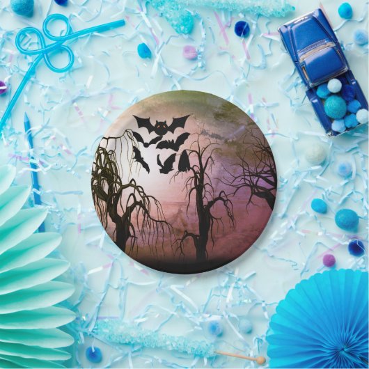 Spuk Wald mit Fledermaus-Cartoon Pappteller (Party)