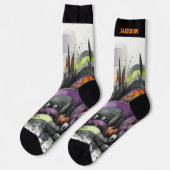 Spuk Wald mit Halloween-Jack-o'-Laterne Socken (Linkes Detail)