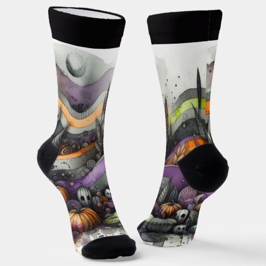 Spuk Wald mit Halloween-Jack-o'-Laterne Socken (Gewinkelt)