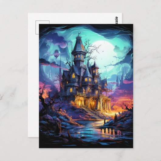 Spuk Wohnung unter Vollmond Postkarte (Vorne/Hinten)