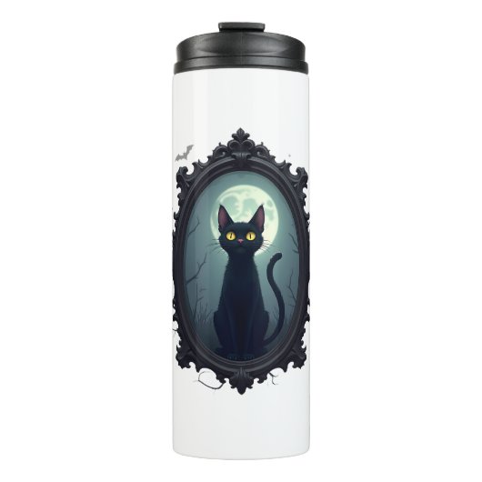 Spukende Katze Spiegel Thermosbecher (Vorderseite)