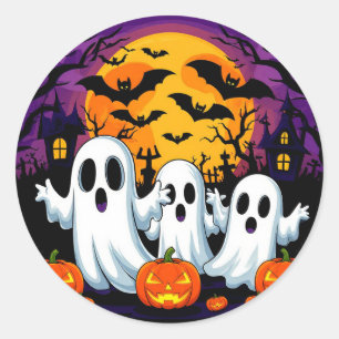 Spukhafte Halloween-Geisterszene Runder Aufkleber