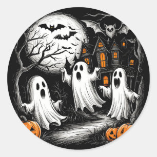 Spukhafte Halloween-Geisterszene Runder Aufkleber