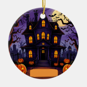 Spukhaftes viktorianisches Haus Halloween Mondlich Keramik Ornament
