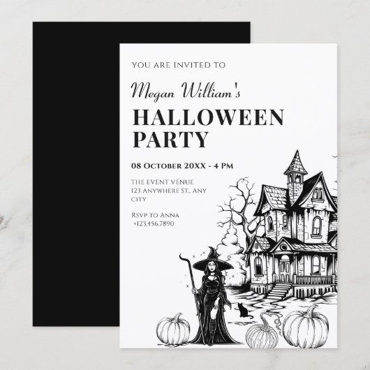 Spukhaus Halloween Einladung (Vorne/Hinten)