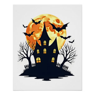 Spukhaus mit Fledermäusen � Gruseliges Halloween-S Poster