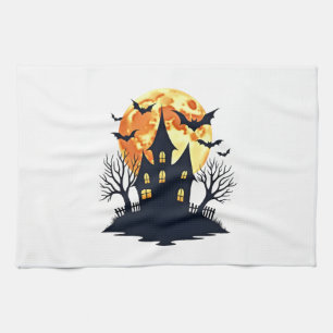 Spukhaus mit Fledermäusen � Gruseliges Halloween-T Geschirrtuch