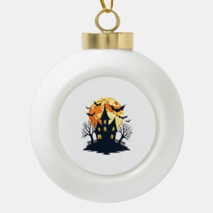 Spukhaus mit Fledermäusen � Gruseliges Halloween-T Keramik Kugel-Ornament