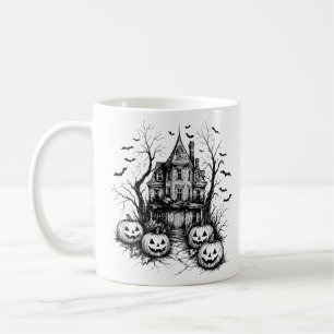 Spukhaus Schwarz-Weiß Halloween Kaffeetasse