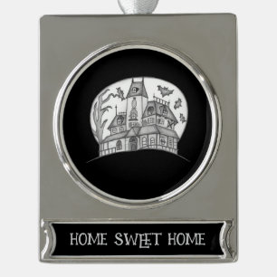 Spukhaus und Fledermäuse Halloween  Banner-Ornament Silber