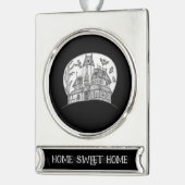 Spukhaus und Fledermäuse Halloween Banner-Ornament Silber (Links)