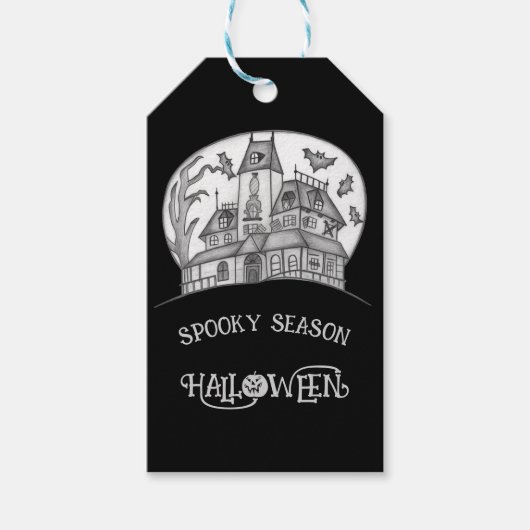 Spukhaus und Fledermäuse Halloween  Geschenkanhänger (Vorderseite)