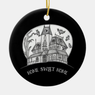 Spukhaus und Fledermäuse Halloween Keramik Ornament