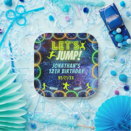 Spulen wir Trampolin Party Neon Green Glow Pappteller (Party)