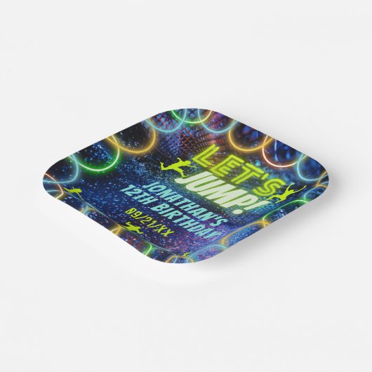 Spulen wir Trampolin Party Neon Green Glow Pappteller (Gewinkelt)