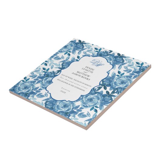 Spun Sugar & Skydiver Blue Wedding Keepake Cerami Fliese (Seite)