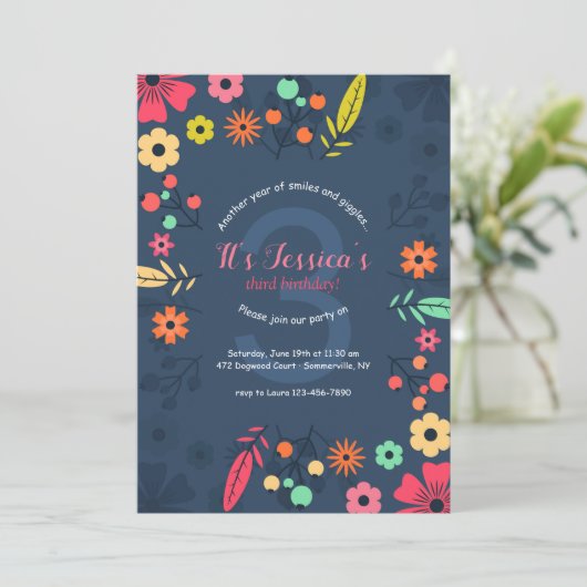 Spunky Blume Einladung (Stehend Vorderseite)