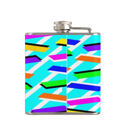 Spunky Neon Turquise Retro Vibes Fun Abstrakt Flachmann (Rückseite)