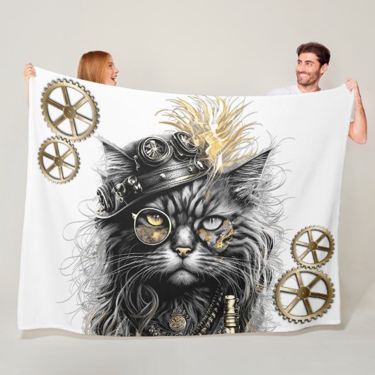 Spunky Paws Die funky Steampunk-Katze Fleecedecke (Beispiel)
