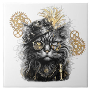 Spunky Paws Die funky Steampunk-Katze Fliese