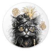 Spunky Paws Die funky Steampunk-Katze Keramikknauf (Vorderseite)