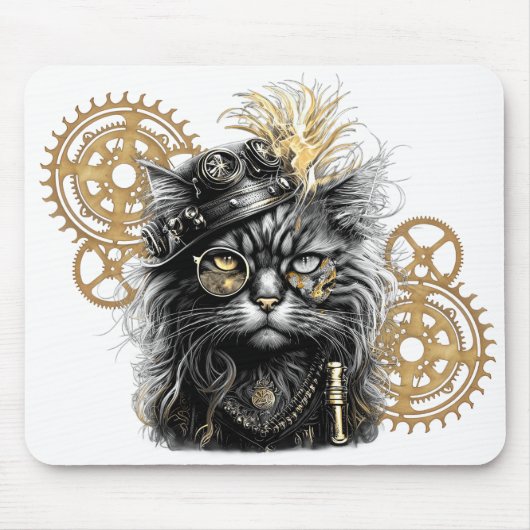 Spunky Paws Die funky Steampunk-Katze Mousepad (Vorne)