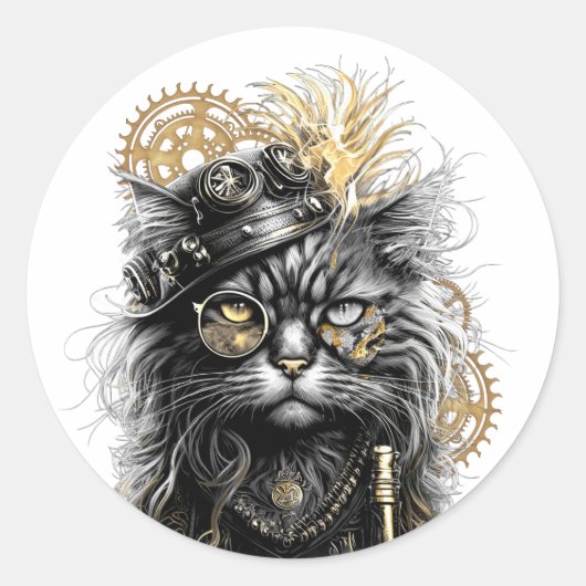 Spunky Paws Die funky Steampunk-Katze  Runder Aufkleber (Vorderseite)