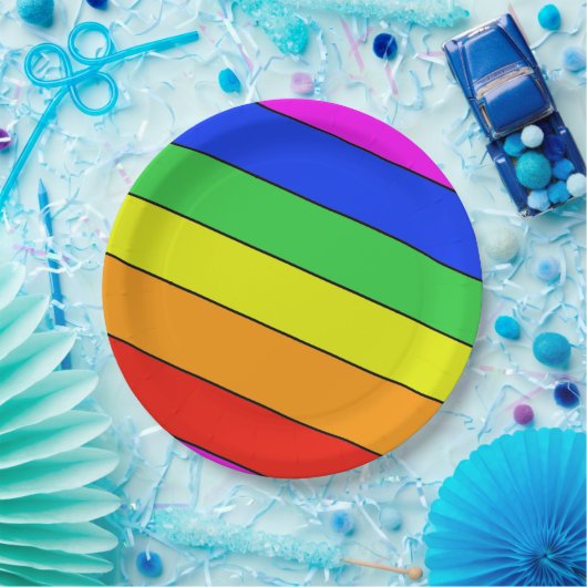 Spunky-Regenbogenstreifen in Primärfarben Pappteller (Party)