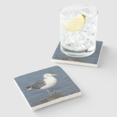 Spunky watender Seemöwe-Marmor-Untersetzer Steinuntersetzer (Seitenansicht)